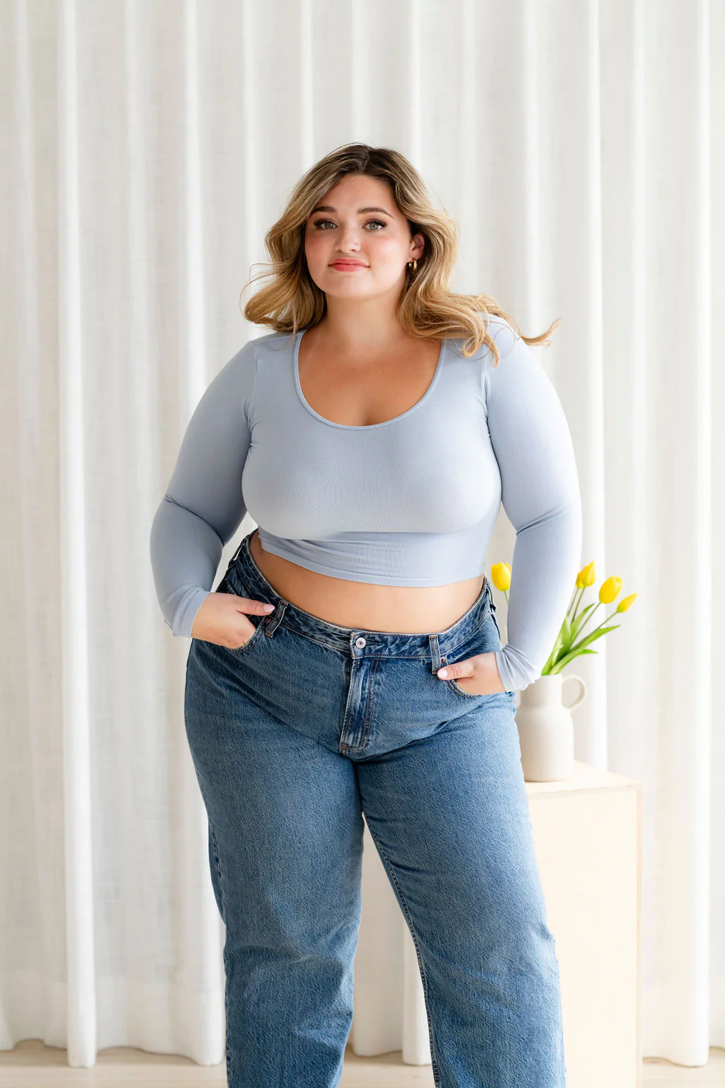 Crop top à manches longues en bambou - bleu ciel - Image 3