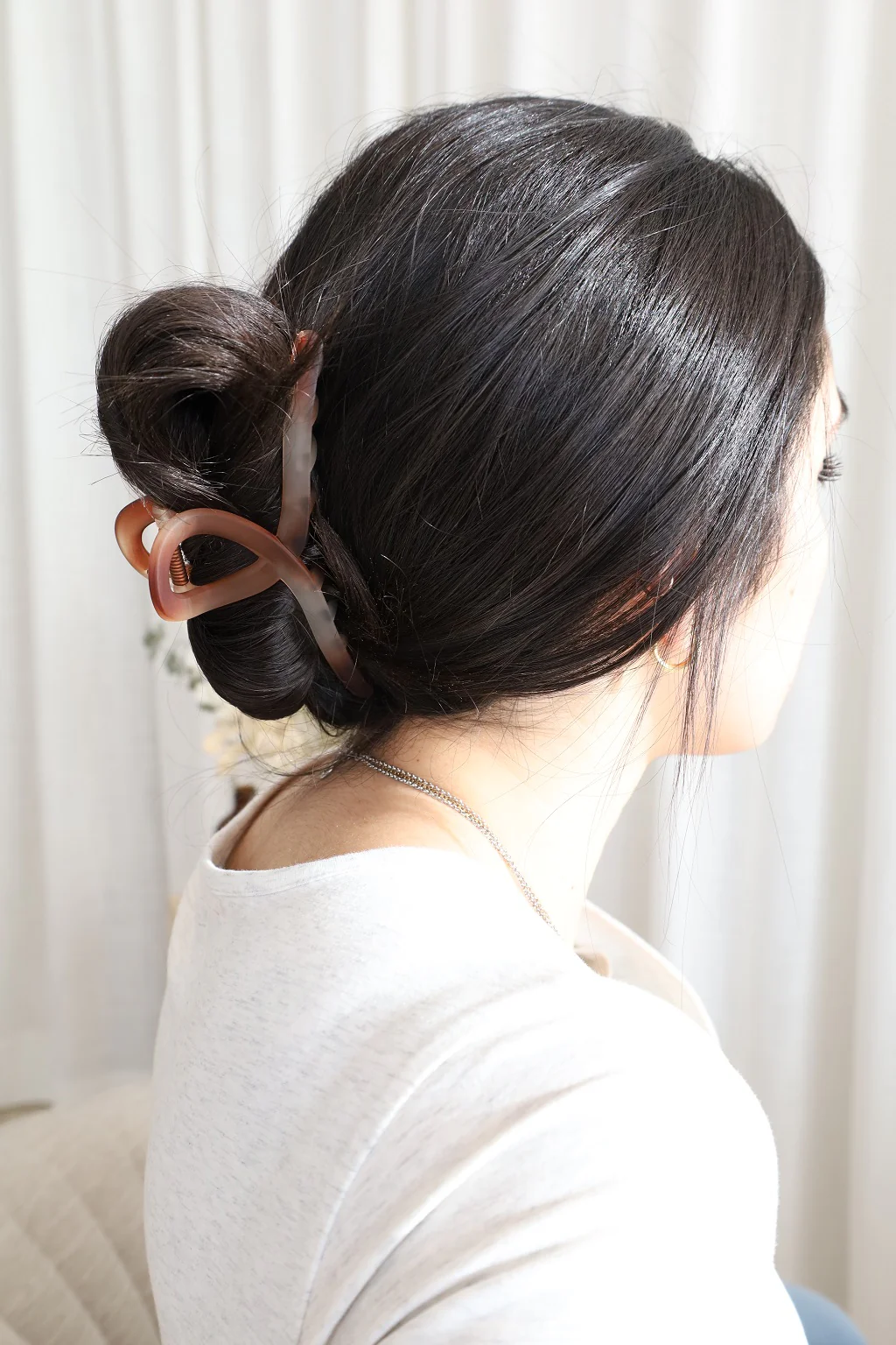 Grande pince à cheveux torsadée - marbré terracotta - Image 3