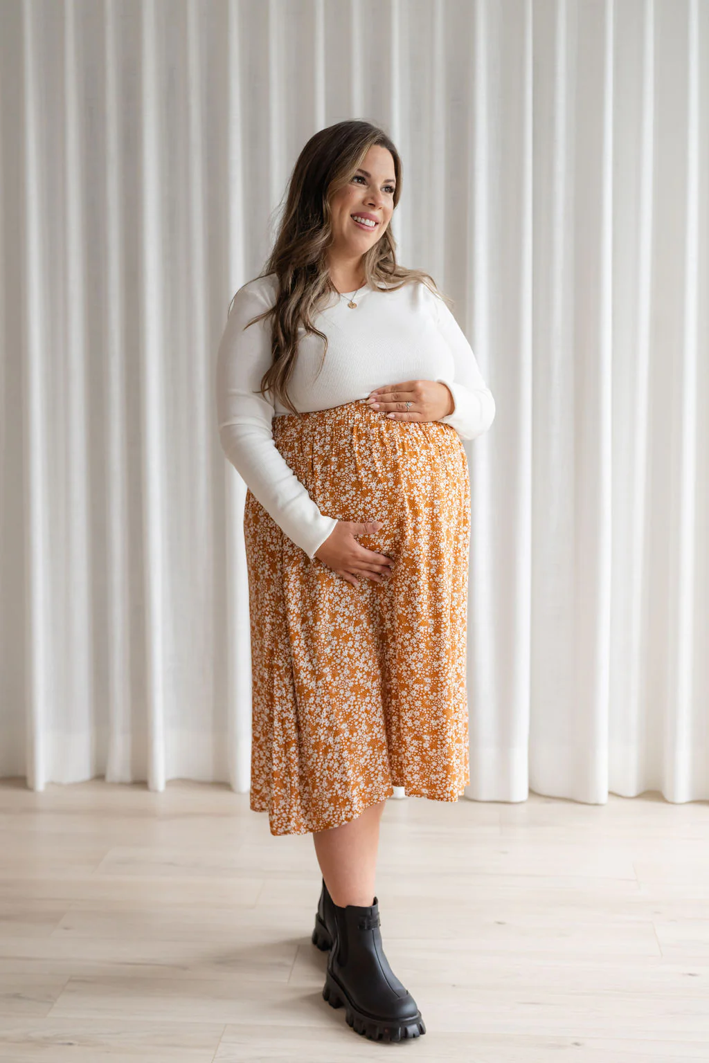 Jupe fleurie à taille élastique - butterscotch - Image 4