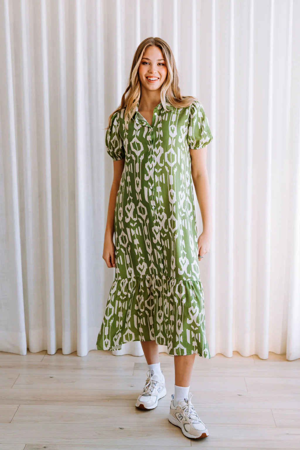 Robe SABRINA - motif géométrique abstrait - vert printanier - Image 4