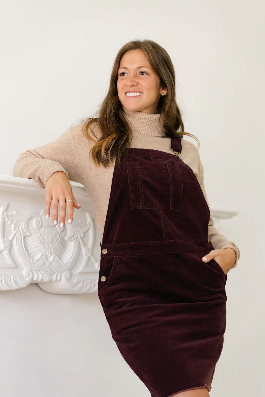 Robe salopette en corduroy - acajou - Image 3